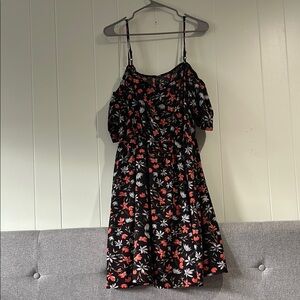 Floral Black Dress with Red and White Accents